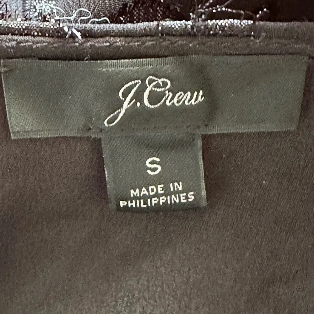 J Crew Tie Waist V-Neck Metallic Dot Jacquard Blouse Black Size Small
